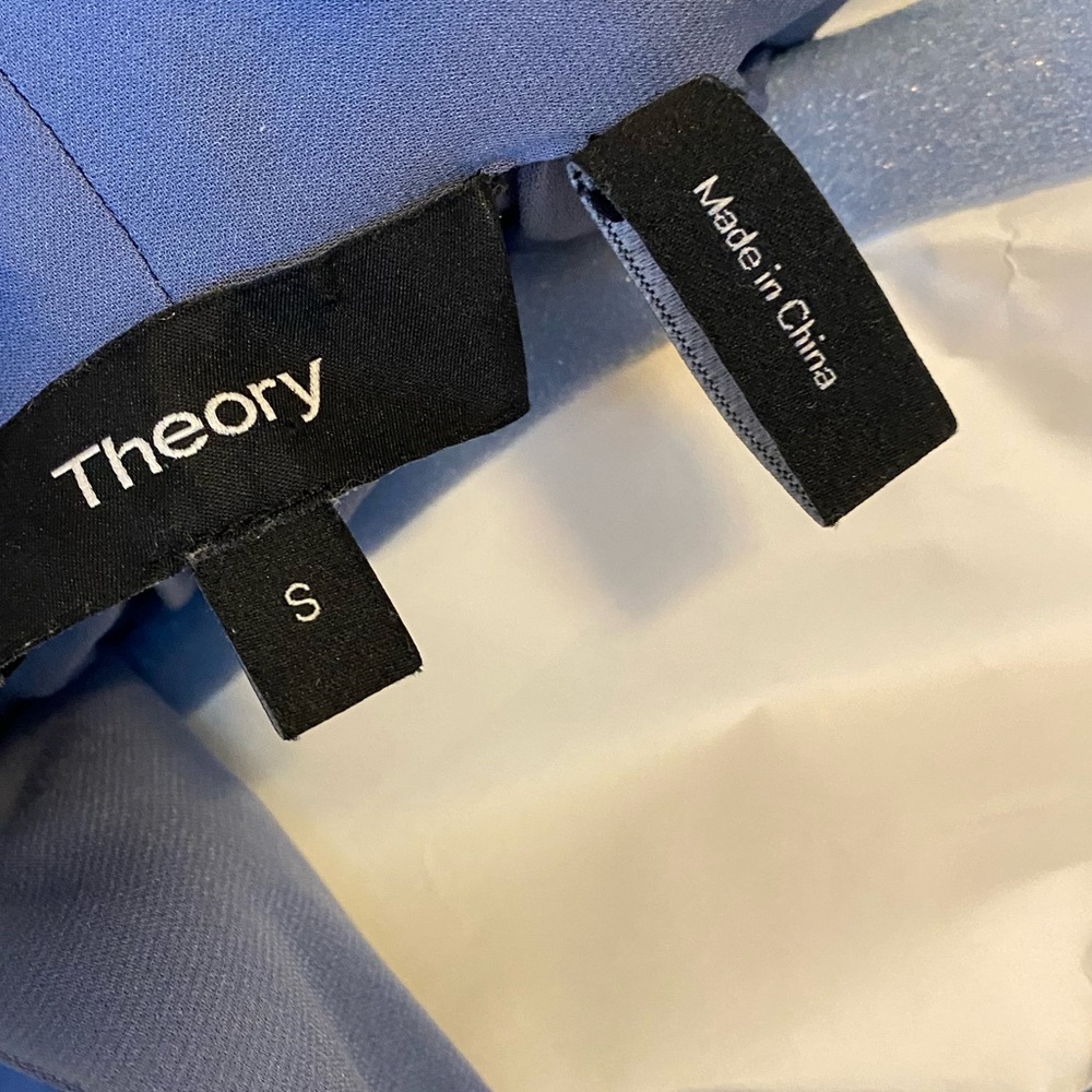 Theory | French Blue Silk Sleeveless Tie Scarf Top w/ Back Gathering. Silk. - Picture 3 of 6